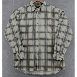 Vtg Faded Glory Men's L Shirt Corduroy Ivory Gray Plaid Button Up‎ Cozy Y2K